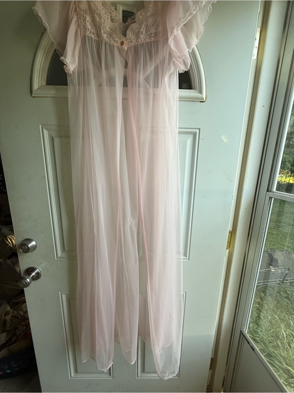 Giliad Sheer Light Pink Lace-Trim Long Nightgown - Feminine Slip M
